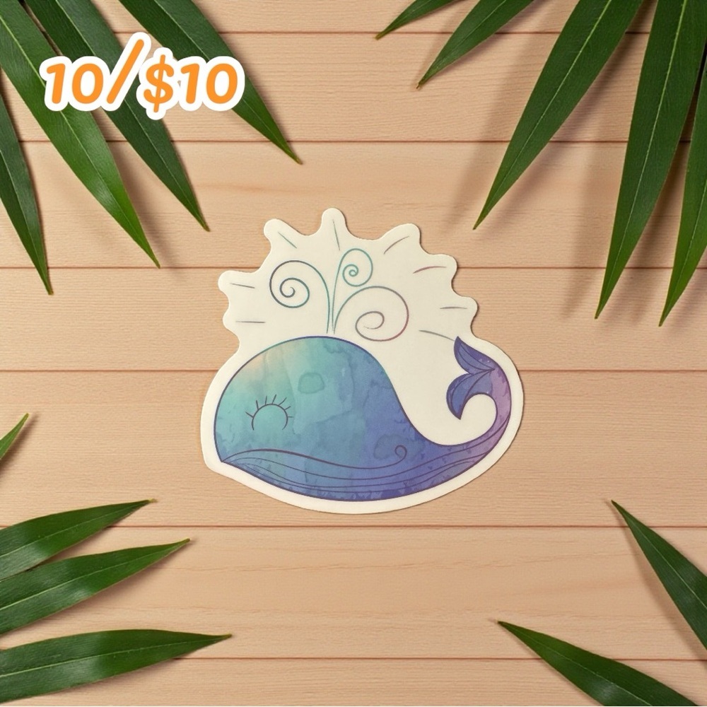 Cute Purple Blue Whale Sticker – Watercolor Style – 2.5”